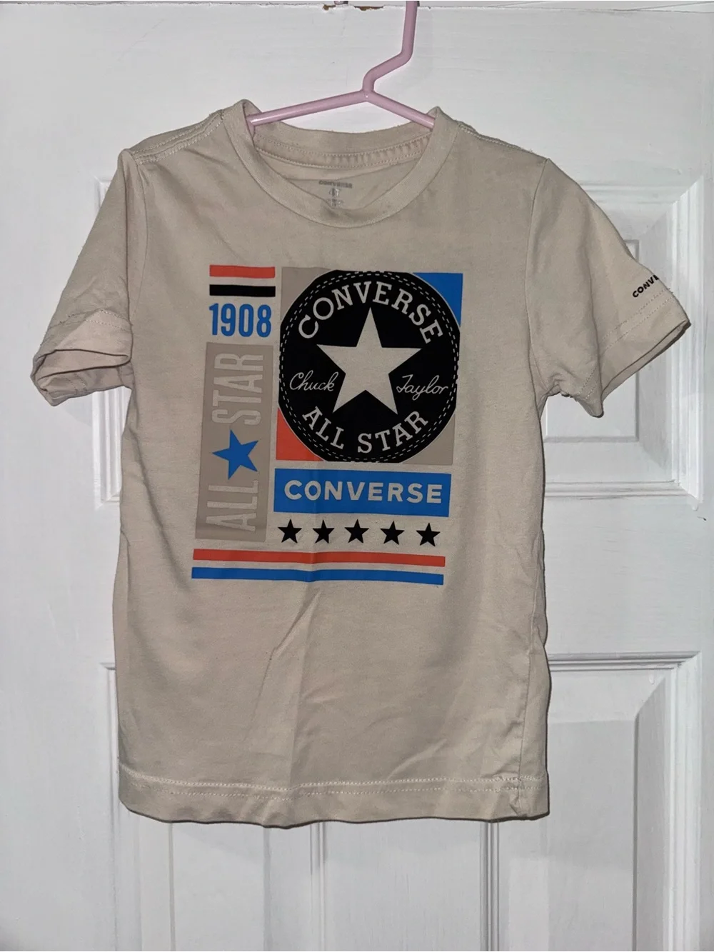 Converse Boys All Star Graphic T-Shirt Cream Size 4T